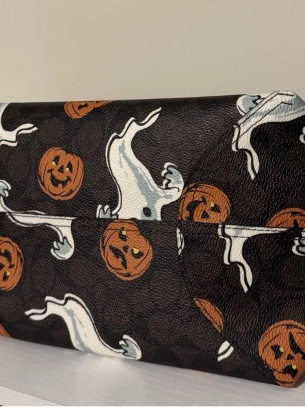 Halloween Ghost & Pumpkin Tote Bag in Black and White - Picture 4 of 4